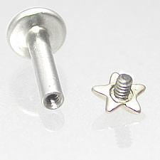 16g Internally Threaded Labret with 14K Gold Flat Star-Top Off