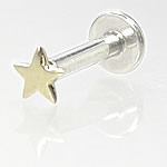 14g Internally Threaded 14kt White Gold Flat Star Labret - Painful Pleasures
