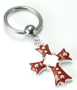 14g Crimson Cross Captive Ring - Painful Pleasures