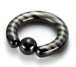 10g-4g Black Titanium-Coated Stainless Steel Captive Ring With Stripes