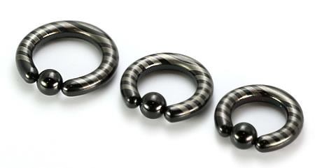 6g Black Titanium-Coated Stainless Steel Captive Ring With Stripes
