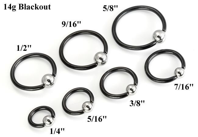 Titanium Captive Bead Ring - Size Chart