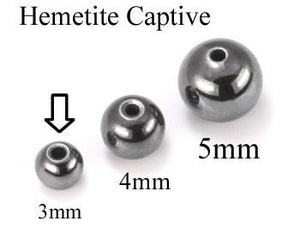 3mm Hematite Replacement Captive Bead Ball For Captive Rings - Price per 1 - Painful Pleasures