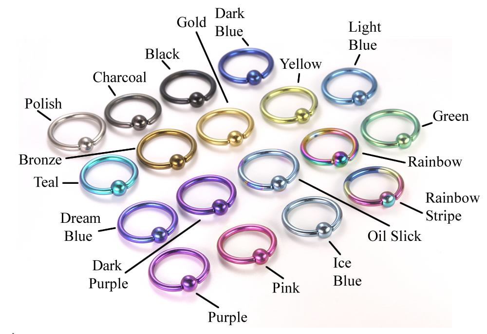 14g Titanium Captive Bead Ring with Titanium Ball - 18 Color Choices - OLD