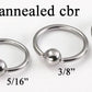 16g Fixed Bead Stainless Steel Ring - Annealed Size Chart