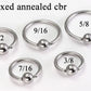 14g Fixed Bead Stainless Steel Ring - Annealed Size Chart