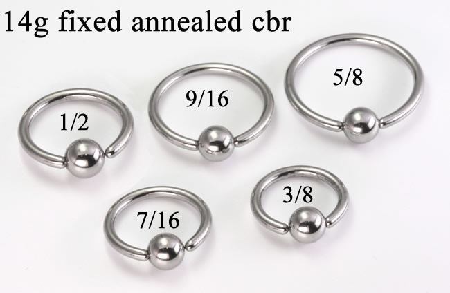 14g Fixed Bead Stainless Steel Ring - Annealed Size Chart