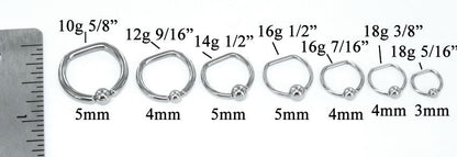 12g Stainless Steel D-Ring Size Chart