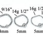 10g Stainless Steel D-Rings Measurement Chart
