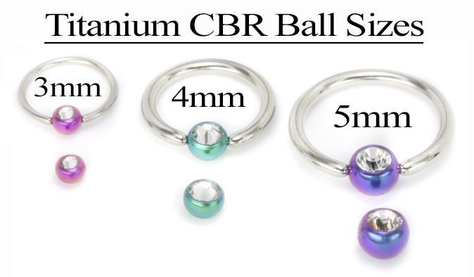 Titanium Captive Bead Ball with Gem- 3mm-5mm- Size Options