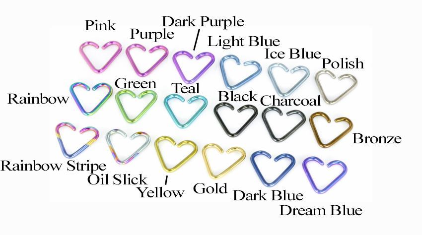 18g Niobium Heart- 2 Sizes- Color Options