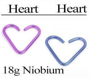 18g Niobium Heart for Ear Piercings — 2 Sizes & 18 Color Options — Price Per 1 - Painful Pleasures