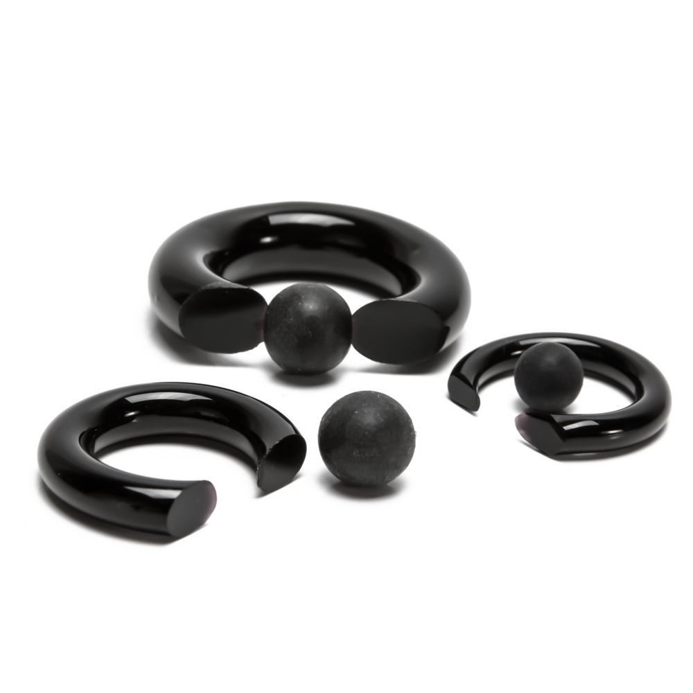 8g-0g Black Vampire End Glass Captive Bead Ring with Black Silicone Ball Multiple