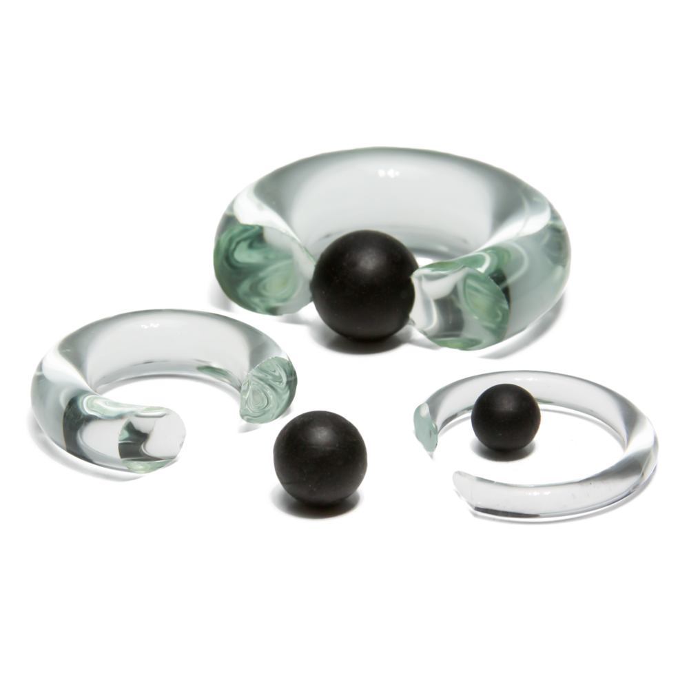 8g-00g Clear Vampire End Glass Captive Bead Ring with Black Silicone Ball Multiple