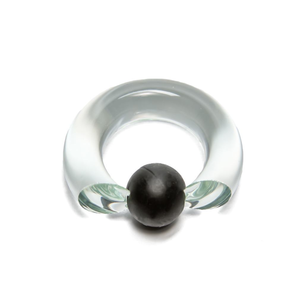 8g-00g Clear Vampire End Glass Captive Bead Ring with Black Silicone Ball