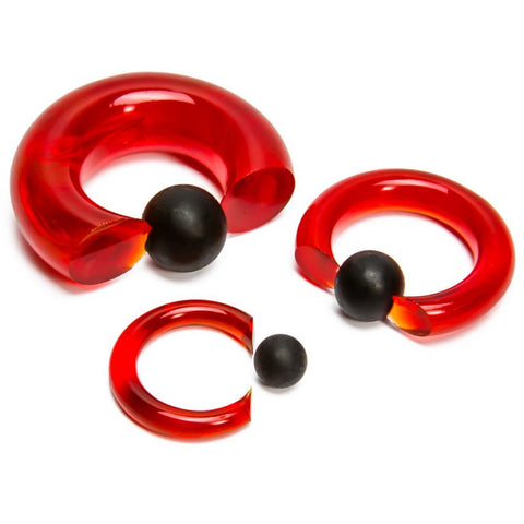 8g 00g Red Vampire End Glass Captive Bead Ring with Black Silicone Ball