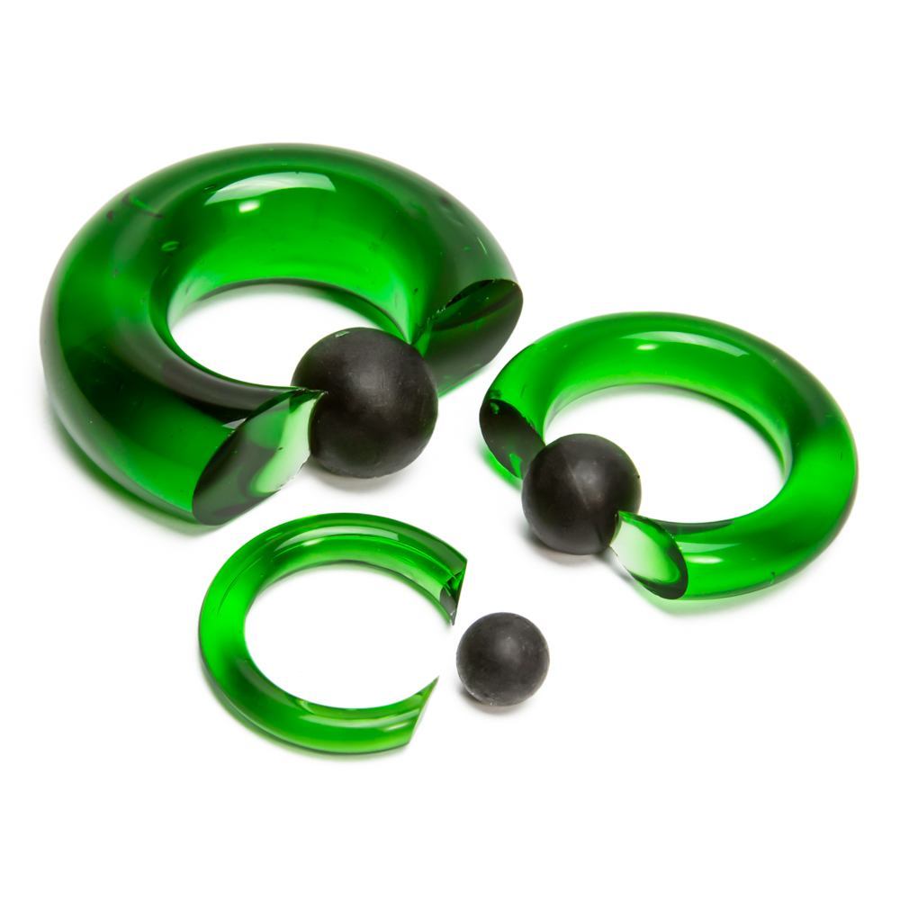 8g-00g Green Vampire End Glass Captive Bead Ring with Black Silicone Ball