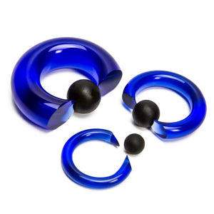 8g-00g Blue Vampire End Glass Captive Bead Ring with Black Silicone Ball - Painful Pleasures