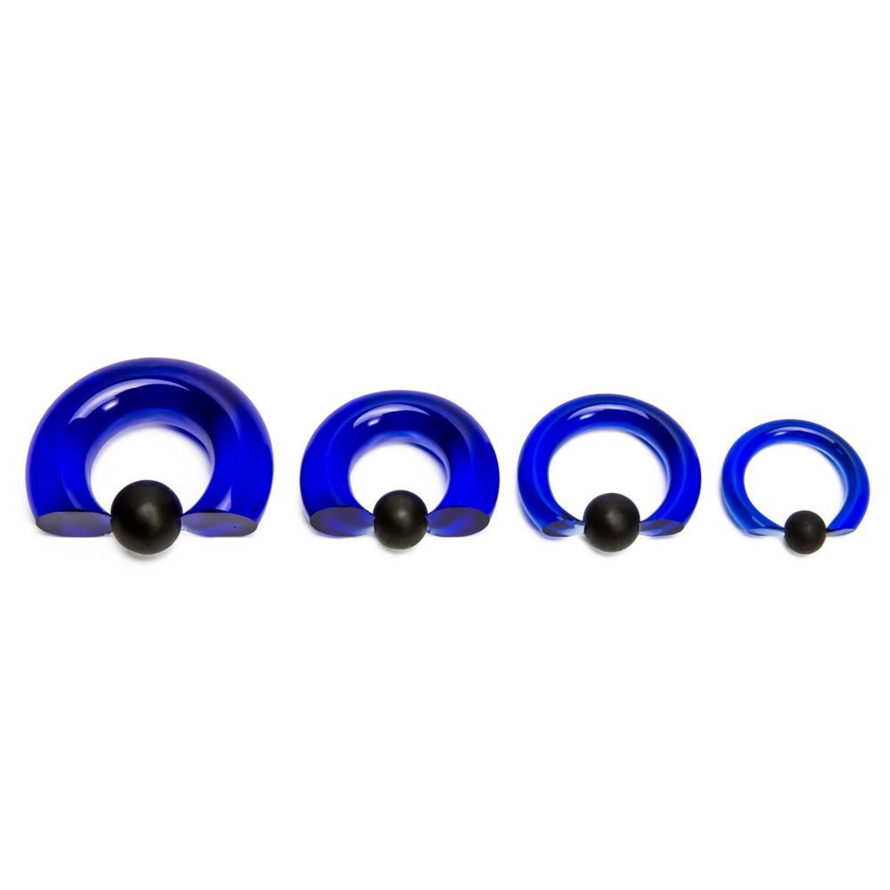 Blue Vampire End Glass Captive Bead Ring with Black Silicone Ball