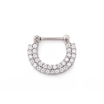 16g Stainless Steel Septum Clicker with Double Tiered Crystals — Price Per 1 - Painful Pleasures