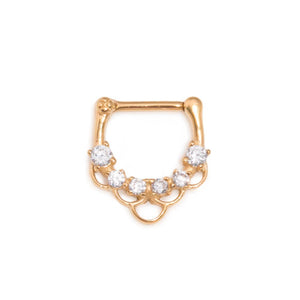 16g PVD Gold Coated Septum Clicker with Crystals and Fish Scale Pattern — Price Per 1 - Painful Pleasures