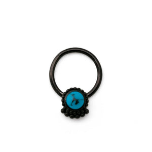 16g Black PVD Septum Clicker with Turquoise Stone — Price Per 1 - Painful Pleasures