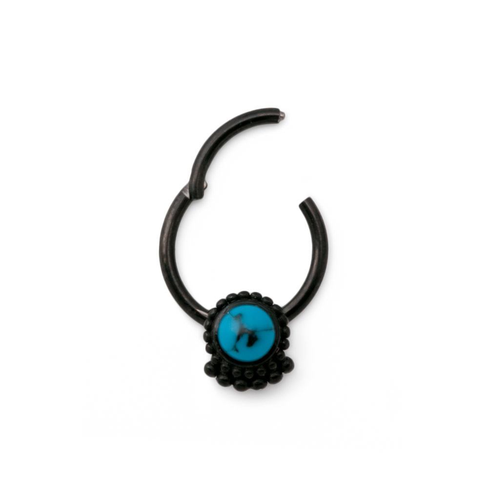 16g Black PVD Septum Clicker with Turquoise Stone