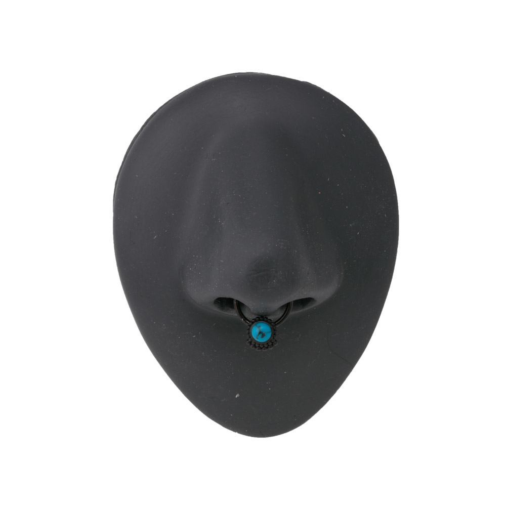16g Black PVD Septum Clicker with Turquoise Stone — Clicker Mechanism Unlatched