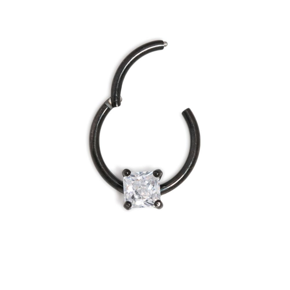 16g Black PVD Septum Clicker with Square Crystal