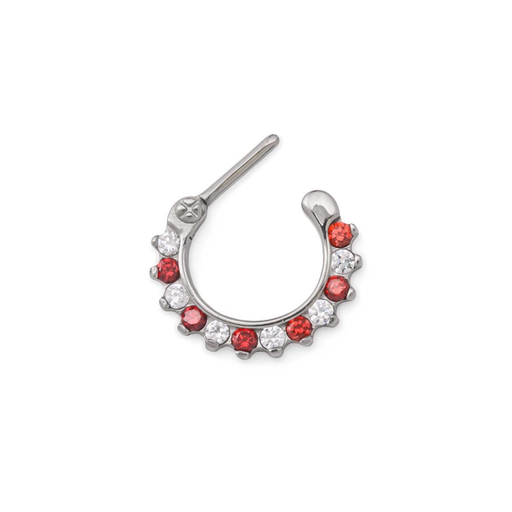16g Red and White Peppermint Crystal-Laced Septum Clicker