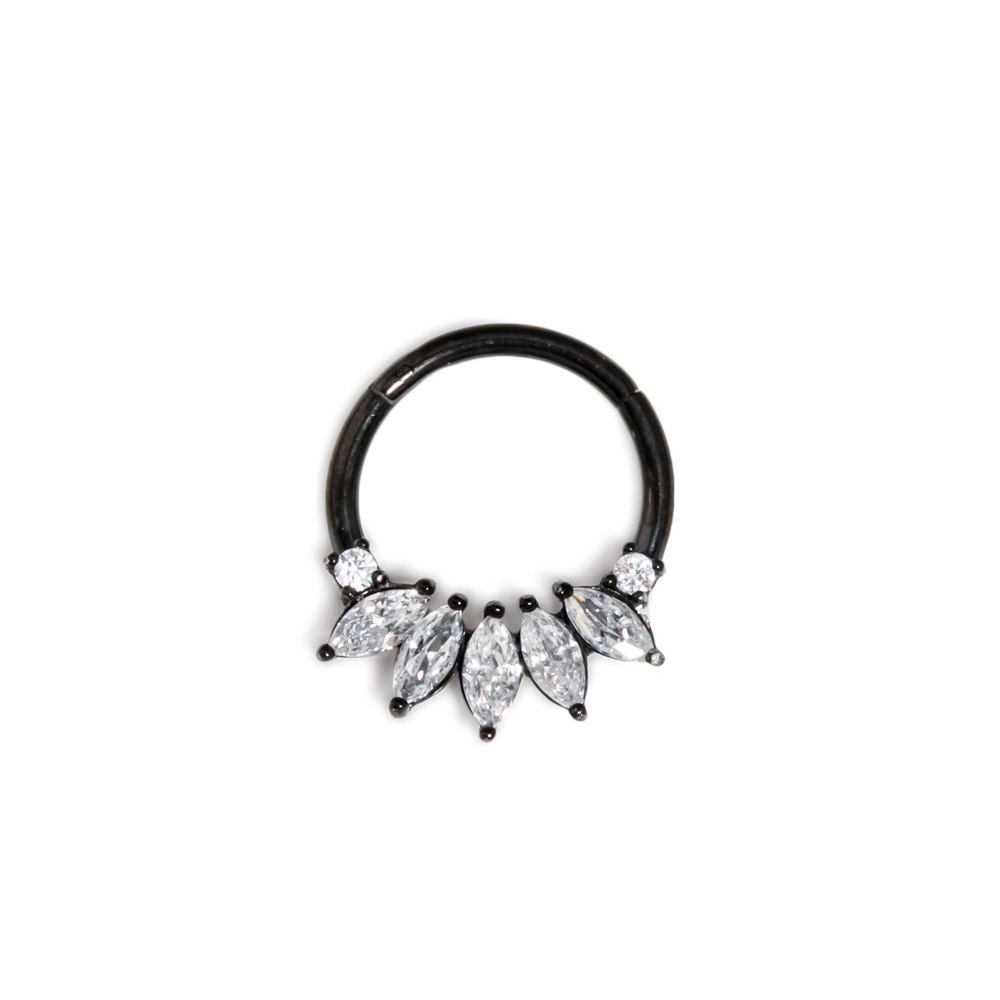 16g Black PVD Septum Clicker with Five Marquise-Cut Crystals — Price Per 1