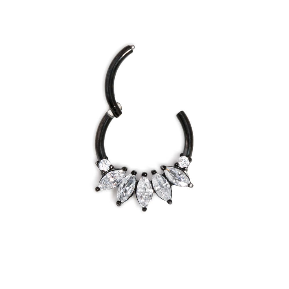 16g Black PVD Septum Clicker with Five Marquise-Cut Crystals