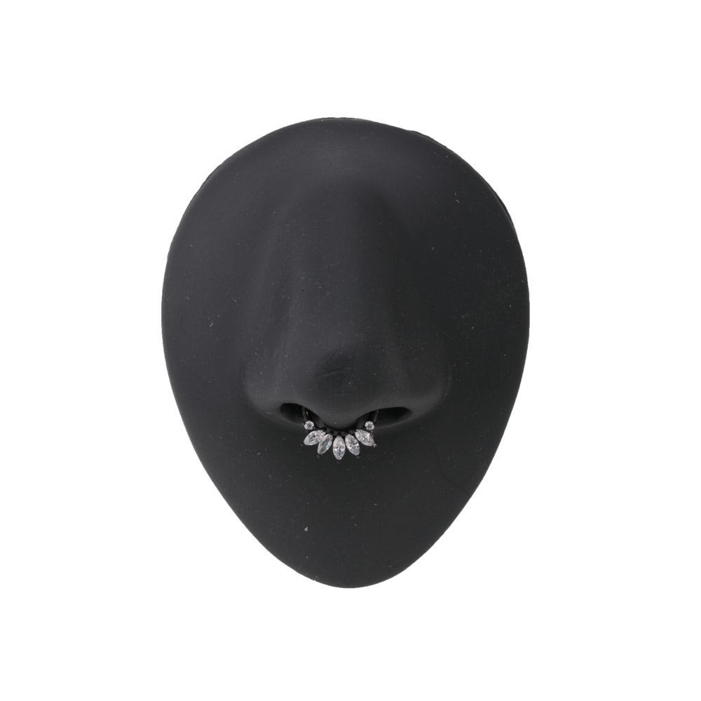 16g Black PVD Septum Clicker with Five Marquise-Cut Crystals on Silicone Nose Body Bit