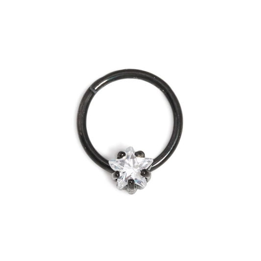 16g Black PVD Septum Clicker with Crystal Star — Price Per 1