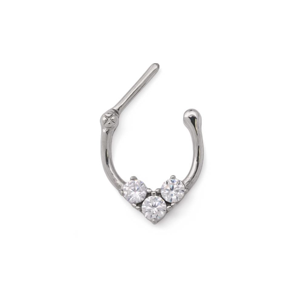 16g Steel Septum Clicker — Trinity Crystal Ring