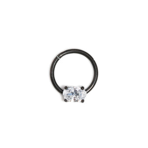 16g Black PVD Steel Septum Clicker with Oval-Shaped Crystal — Price Per 1 - Painful Pleasures