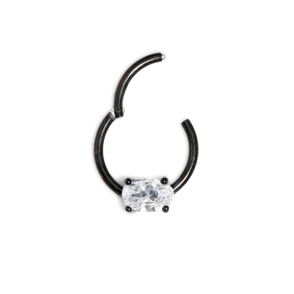 16g Black PVD Septum Clicker with Oval-Shaped Crystal