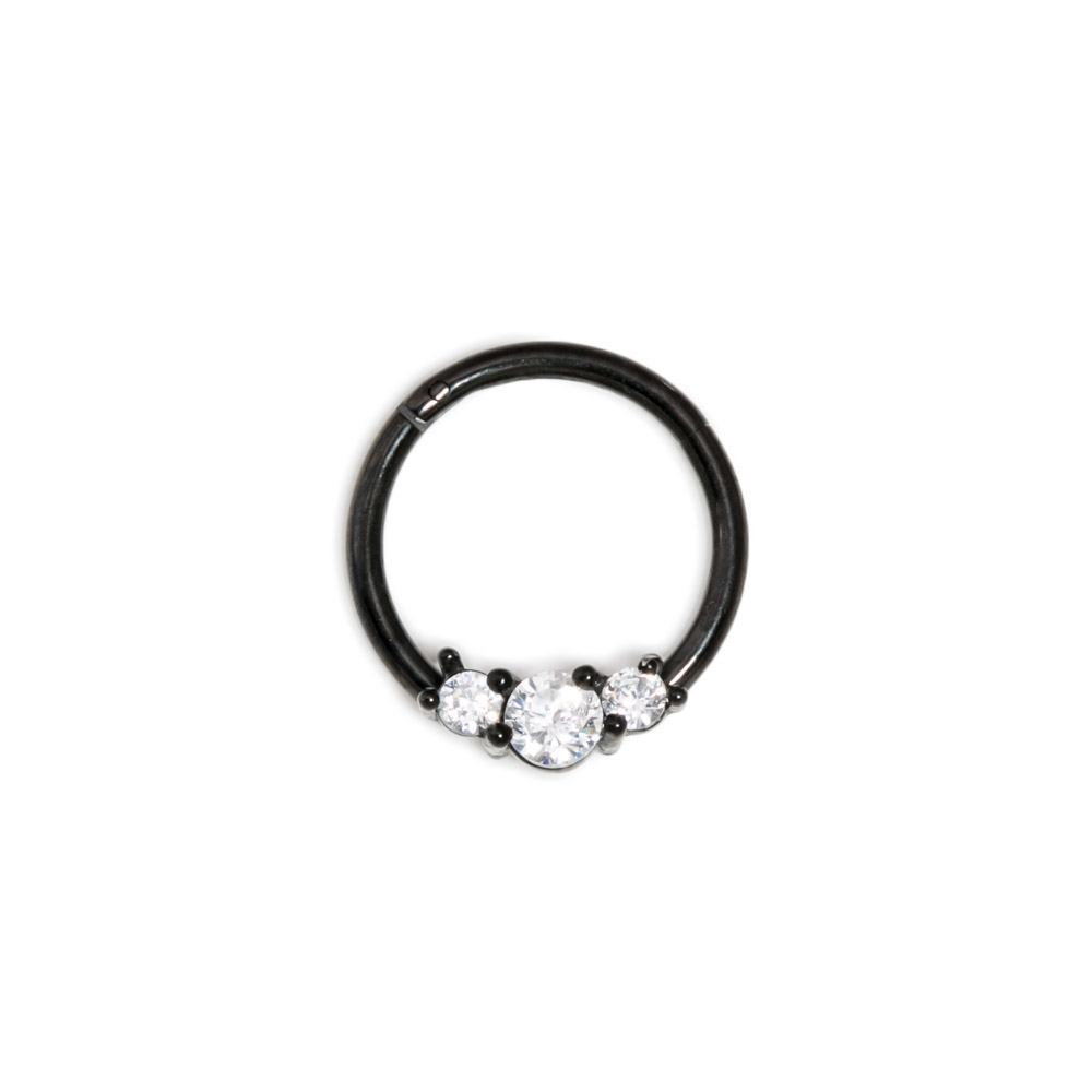 16g Black PVD Septum Clicker with Three Crystals — Price Per 1