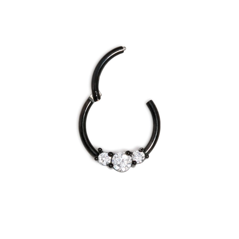 16g Black PVD Septum Clicker with Three Crystals