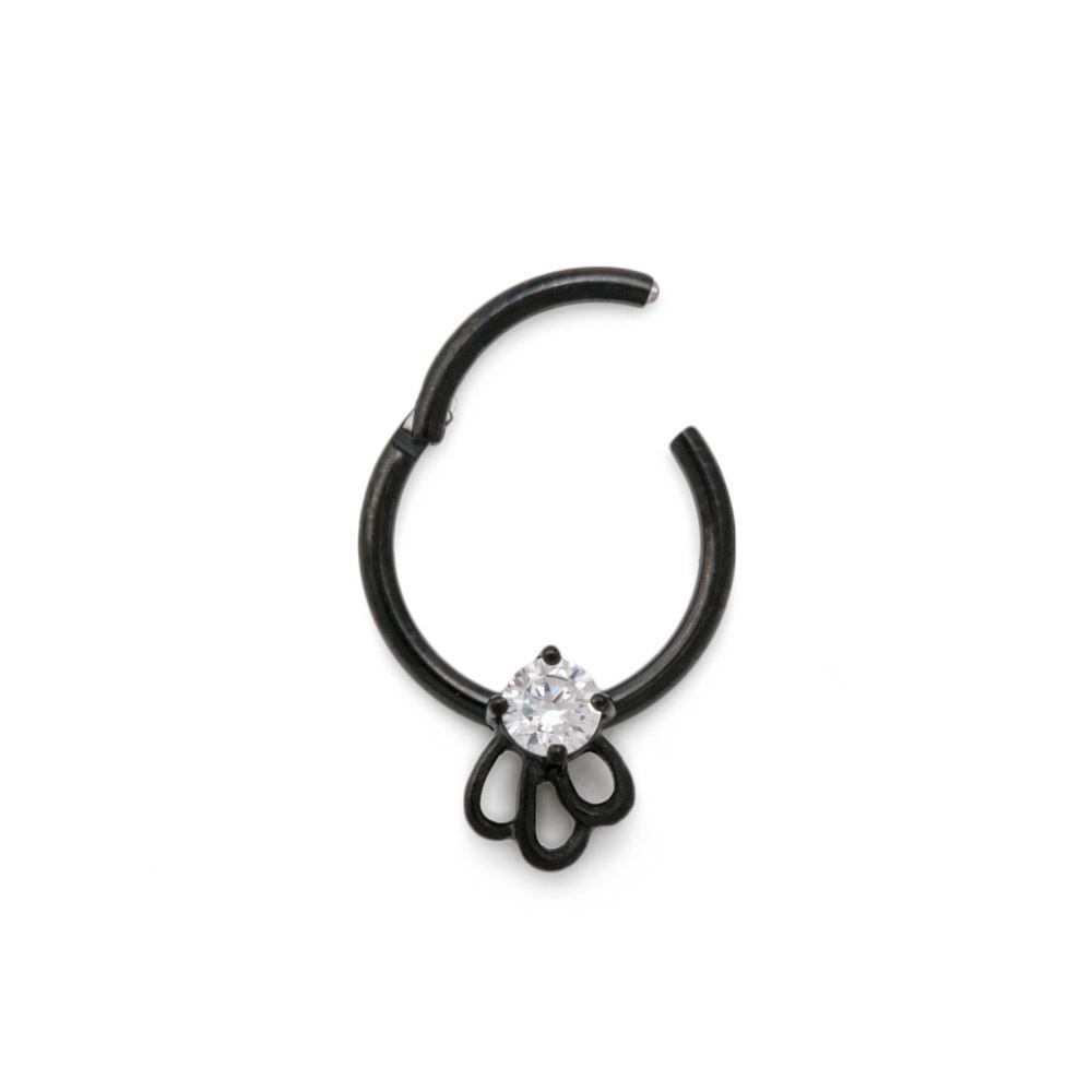 16g Steel Septum Ring with Black PVD Coating and Crystal with Triple Loop Design