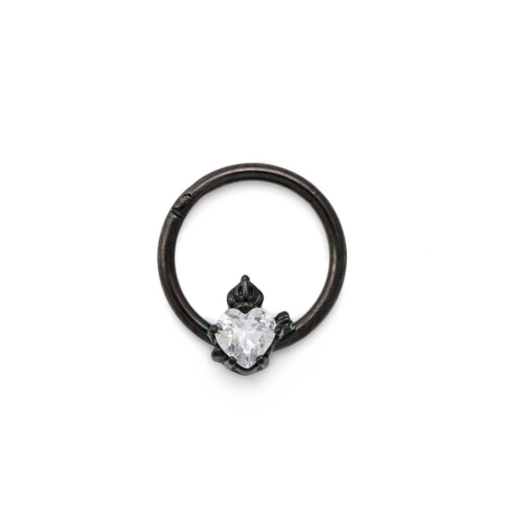 16g Royal Crystal Jewel Heart PVD Black Steel Septum Clicker