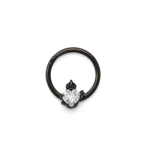 16g Steel Septum Ring with Black PVD Coating and Royal Crystal Heart