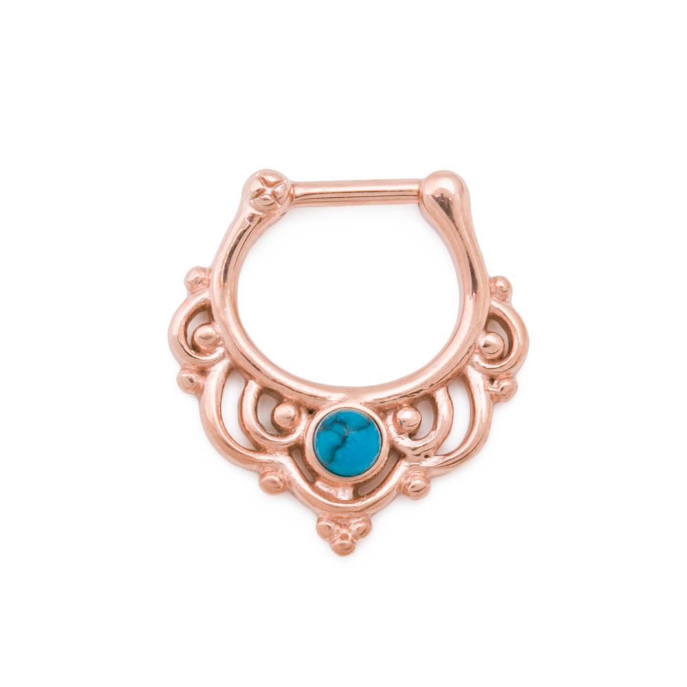 16g Turquoise PVD Rose Gold Septum Clicker