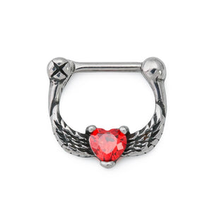 16g Hawk Wings Heart Steel Septum Clicker - Painful Pleasures