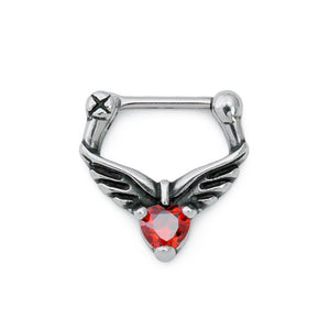 16g Fairy Wings Heart Steel Septum Clicker - Painful Pleasures