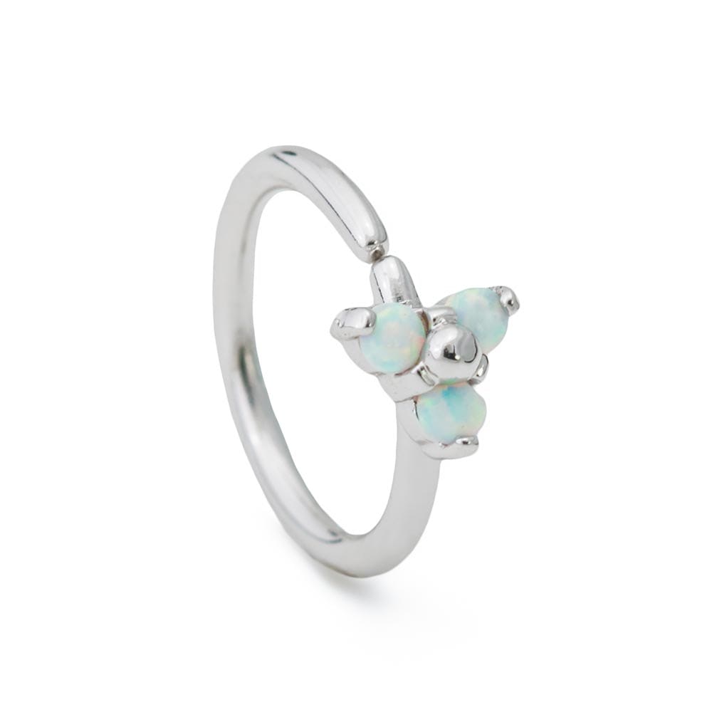 16g 3/8” White Opal Tri-Petal Seamless Steel Ring — Price Per 1