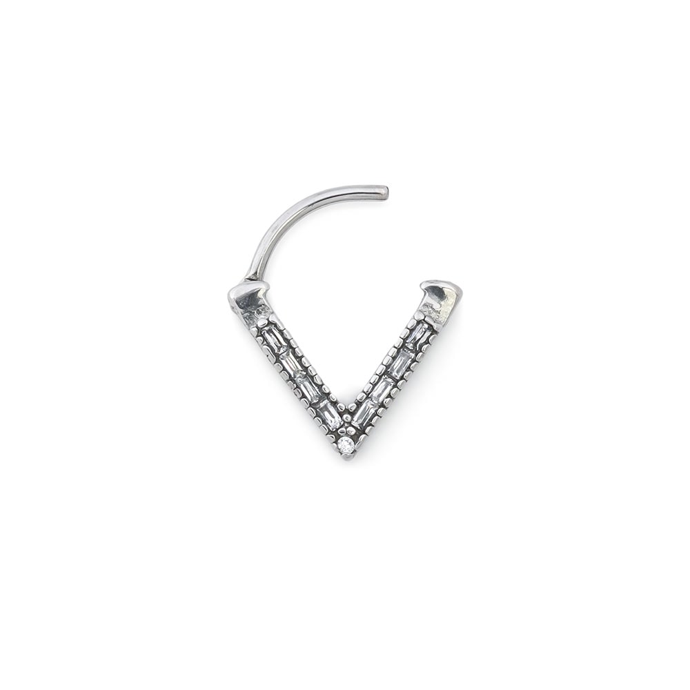 16g V-Shaped Crystal Beams Clicker Ring ((Full)