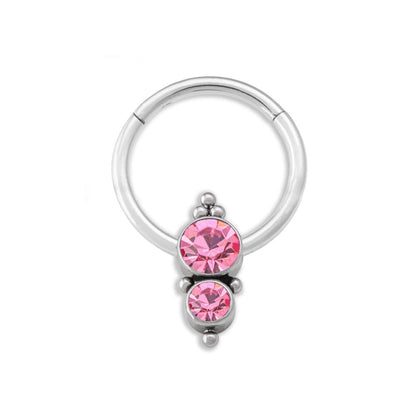 16g Double Jeweled Titanium Septum Clicker (crystal)