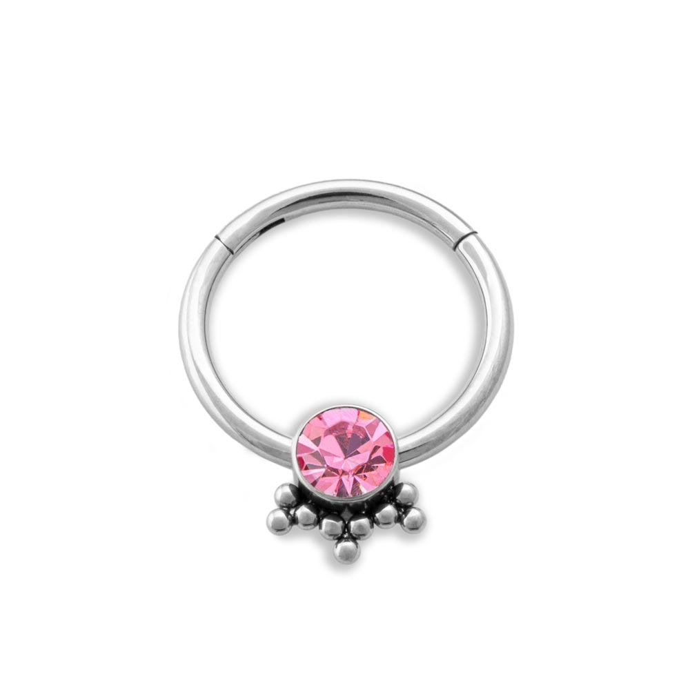 16g Single Jeweled Bead Clusters Titanium Septum Clicker (open and closed)