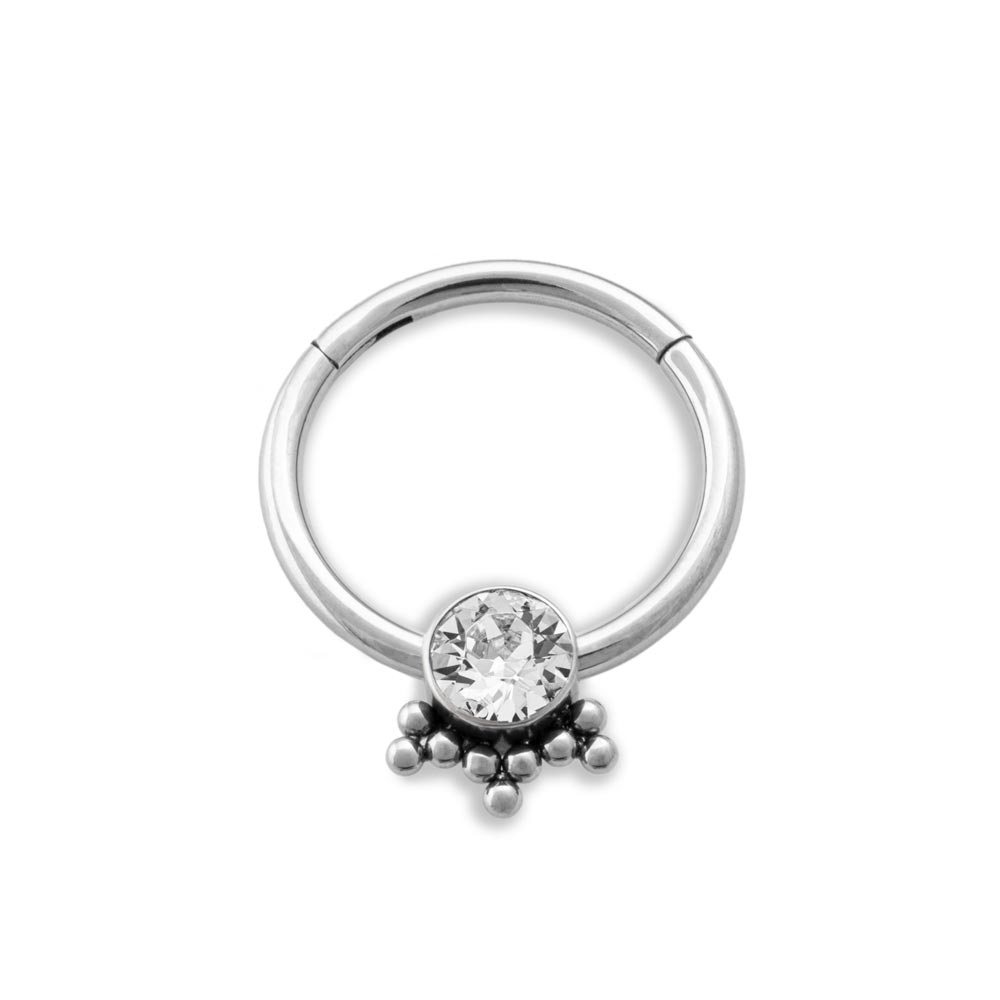 16g Single Jeweled Bead Clusters Titanium Septum Clicker (pink)
